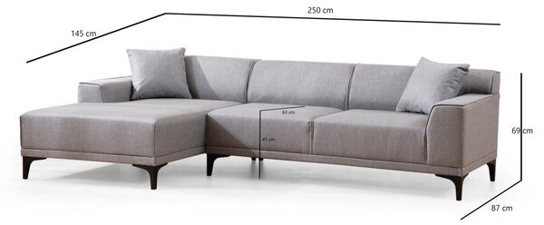 Hanah Home Rohová sedací souprava Petra 250 cm světle šedá levá