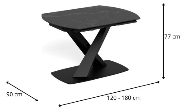 Actona Rozkládací jídelní stůl Morella 120/180 cm černý mramor/černý