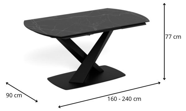 Actona Rozkládací jídelní stůl Morella 160/240 cm černý mramor/černý