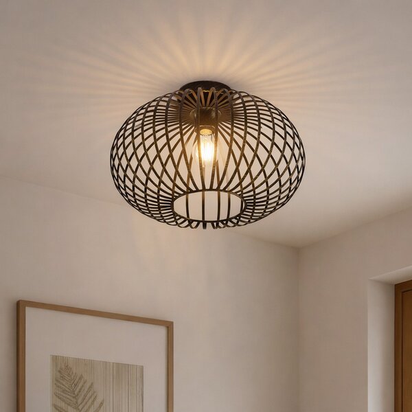 Stropní Lampa Lindby, Rosalea, stmívatelné, Černá, Obývací pokoj, Kov, Moderní