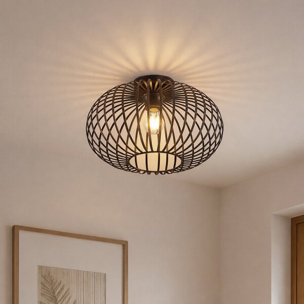 Stropní Lampa Lindby, Rosalea, stmívatelné, Černá, Obývací pokoj, Kov, Moderní
