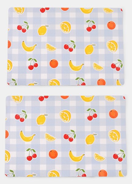 Sinsay - Kostkované prostírání s motivem ovoce 2 pack - světle modrá