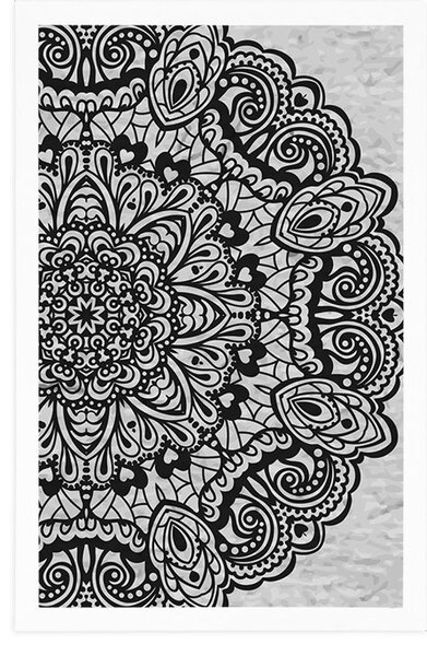 Plakát květinová Mandala v černobílém provedení