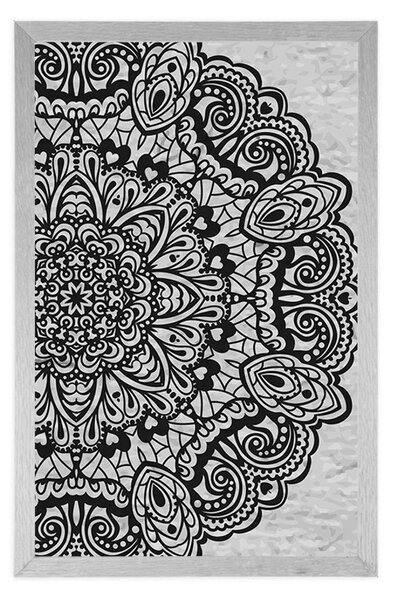 Plakát květinová Mandala v černobílém provedení