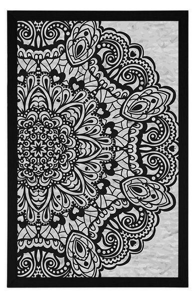 Plakát květinová Mandala v černobílém provedení