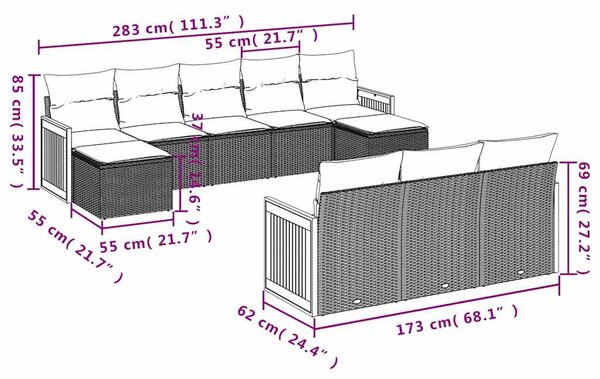 10dílná zahradní sedací souprava s poduškami černá polyratan 3228092