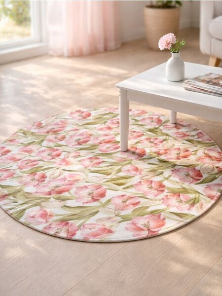 Sinsay - Kulatý koberec s motivem tulipánů - růžová