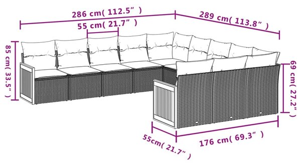 11dílná zahradní sedací souprava s poduškami šedá polyratan 3228111
