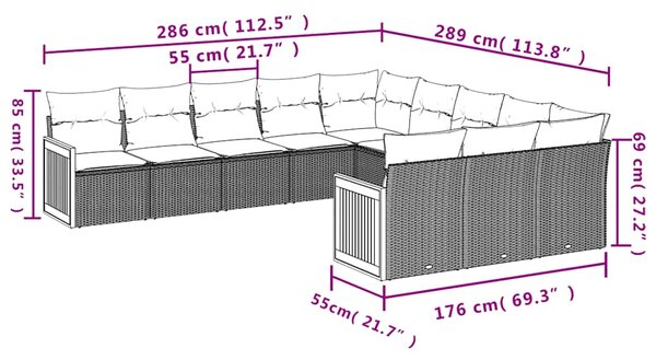 11dílná zahradní sedací souprava s polštáři černá polyratan 3228108