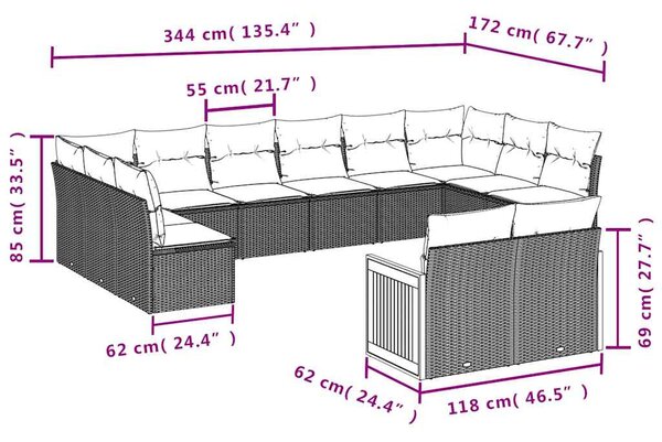 12dílná zahradní sedací souprava s poduškami černá polyratan 3228120