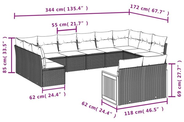 12dílná zahradní sedací souprava s poduškami béžová polyratan 3228123
