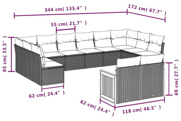 12dílná zahradní sedací souprava s polštáři černá polyratan 3228122