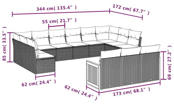 13dílný zahradní sedací souprava s poduškami černý polyratan 3228134