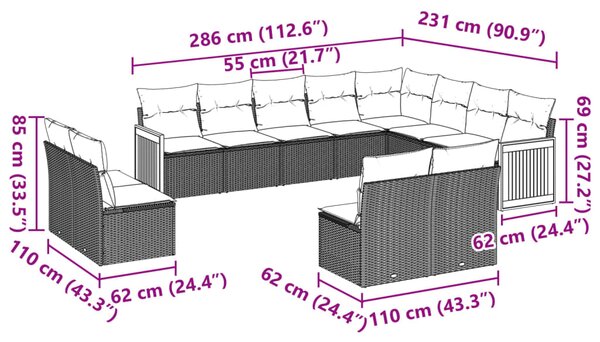 12dílná zahradní sedací souprava s poduškami béžová polyratan 3228152