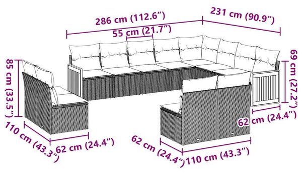 12dílná zahradní sedací souprava s poduškami černá polyratan 3228148