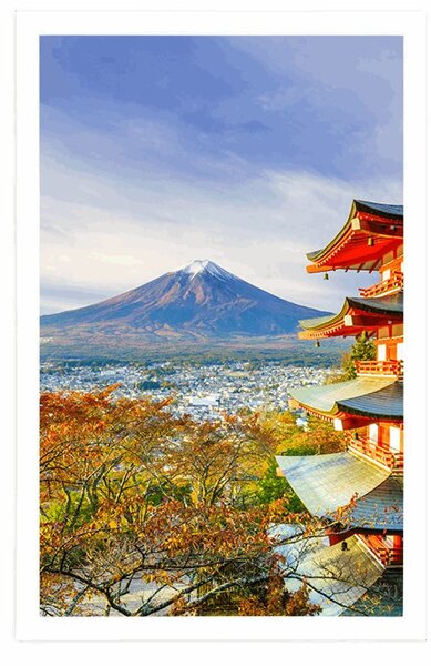 Plakát výhled na Chureito Pagoda a horu Fuji
