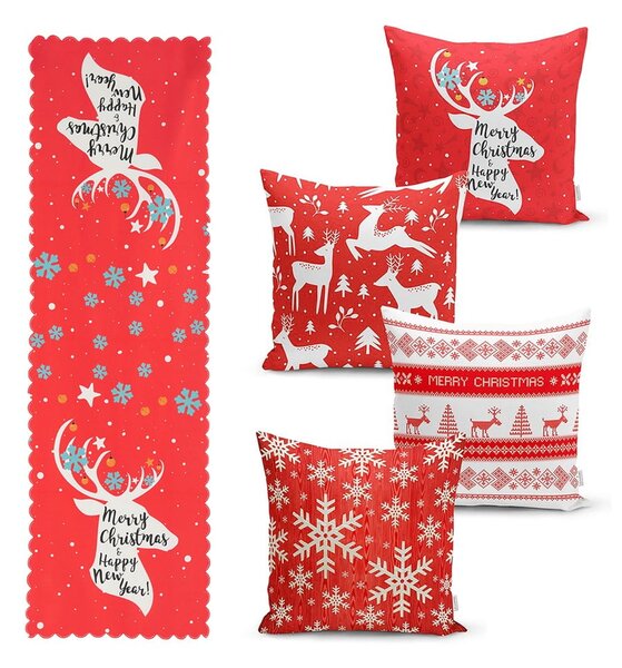Sada 4 vánočních povlaků na polštář a běhounu na stůl Minimalist Cushion Covers Joy