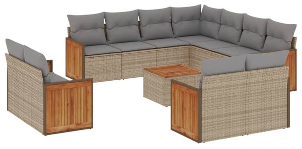 12dílná zahradní sedací souprava s poduškami béžová polyratan 3228187