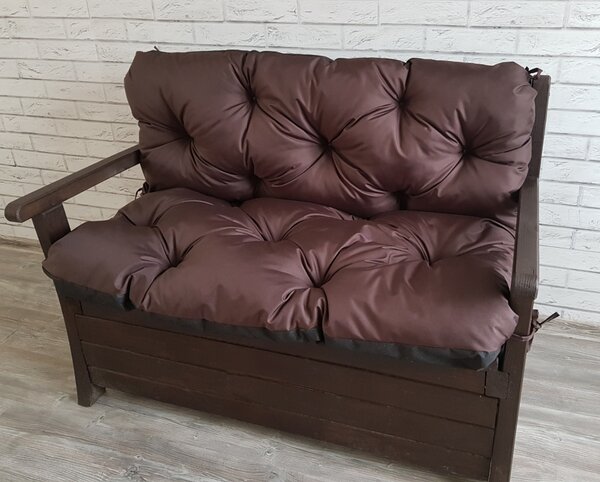 Prošívané sezení JONAS, polstr na zahradní lavici - sedák s opěrkou, HNĚDÁ, různé rozměry, Mybesthome Rozměr: 100x60x50 cm