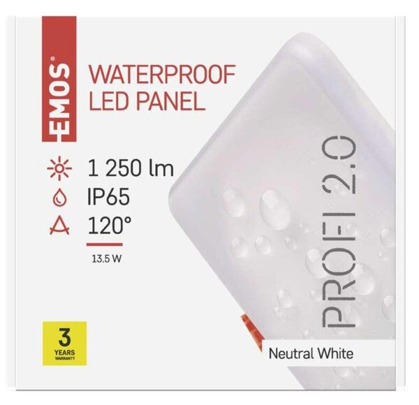 EMOS Lighting LED panel 155×155, čtvercový vestavný bílý, 13W neut.b.,IP65 1540211520