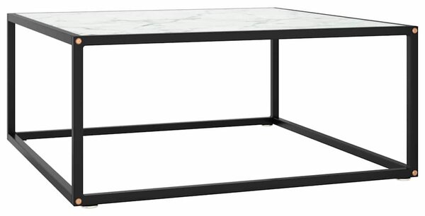 Konferenční stolek černý s bílým mramorovým sklem 80x80x35 cm 322877