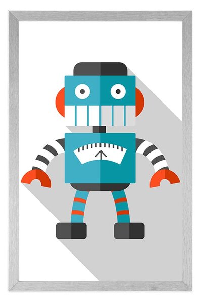 Plakát modrý robot na bílém pozadí