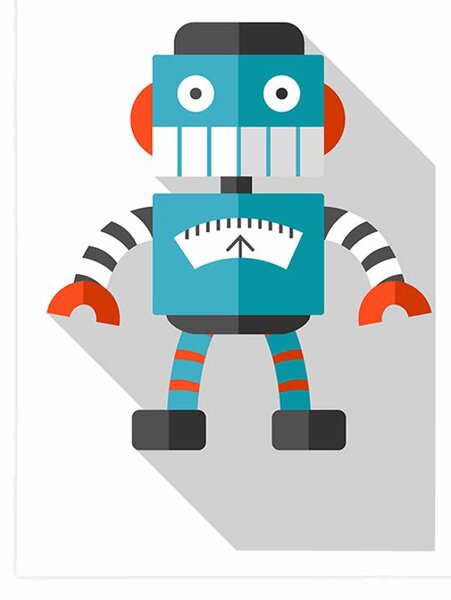 Plakát modrý robot na bílém pozadí