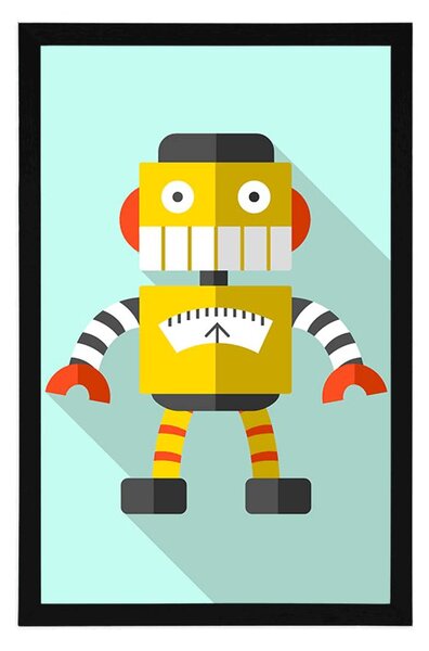 Plakát žlutý robot na modrém pozadí
