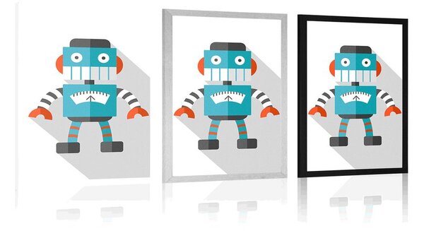 Plakát modrý robot na bílém pozadí
