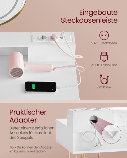 Toaletní stolek se zrcadlem a taburetkou RVT019W01