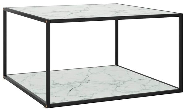 Konferenční stolek černý s bílým mramorovým sklem 90x90x50 cm 322913