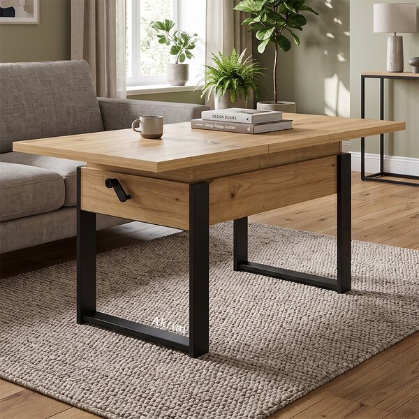 Rozkládací polohovací konferenční stolek HOGO 3v1 | 120-157x62,5-74,5x67 cm | síla horní desky 32 mm | dub artisan/černé nohy