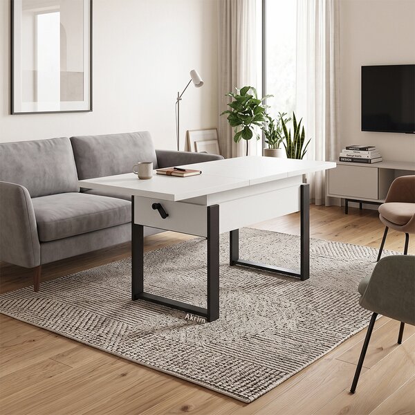 Rozkládací polohovací konferenční stolek HOGO 3v1 | 120-157x62,5-74,5x67 cm | síla horní desky 32 mm | bílá/černé nohy
