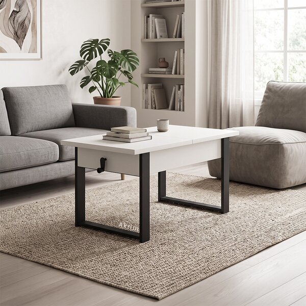 Rozkládací polohovací konferenční stolek HOGO 3v1 | 120-157x62,5-74,5x67 cm | síla horní desky 32 mm | bílá/černé nohy