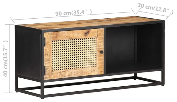TV stolek 90x30x40 cm hrubý masivní mangovník a přírodní rákos 323144