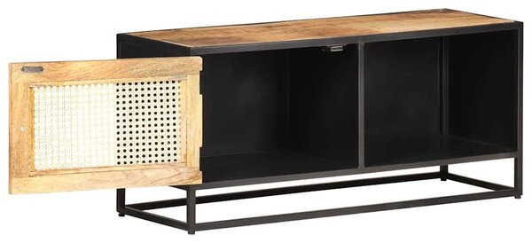 TV stolek 90x30x40 cm hrubý masivní mangovník a přírodní rákos 323144