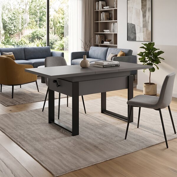 Rozkládací polohovací konferenční stolek HOGO 3v1 | 120-157x62,5-74,5x67 cm | síla horní desky 32 mm | tmavě šedá/černé nohy