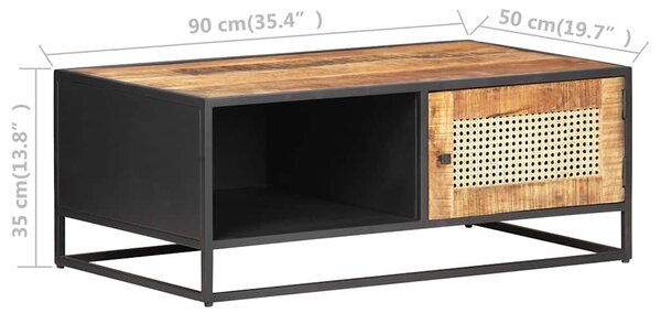 Konferenční stolek 90x50x35 cm hrubý mangovník přírodní rákos 323143