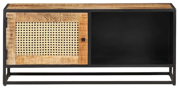TV stolek 90x30x40 cm hrubý masivní mangovník a přírodní rákos 323144