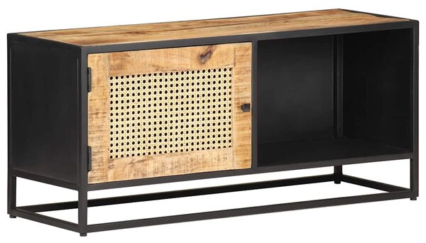 TV stolek 90x30x40 cm hrubý masivní mangovník a přírodní rákos 323144