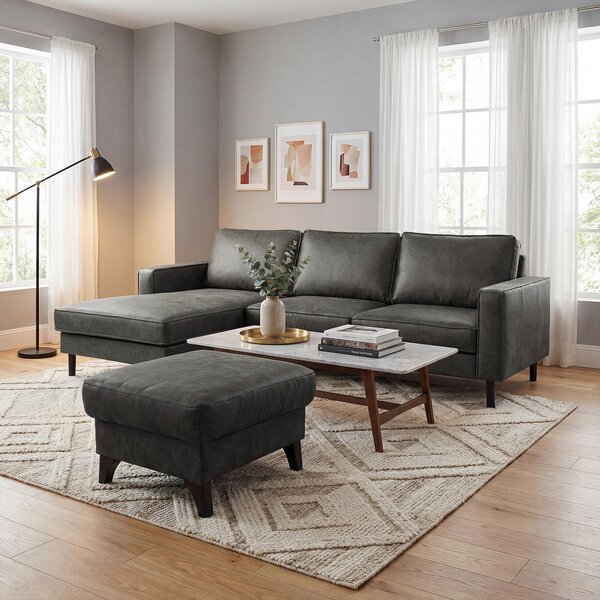 ROHOVÁ SEDAČKA, textil, kůže, tmavě šedá Livetastic - Sedací soupravy, Online Only