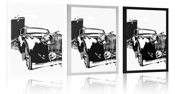 Plakát černobílé retro auto s abstrakcí