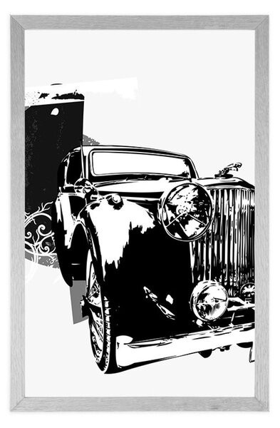 Plakát černobílé retro auto s abstrakcí