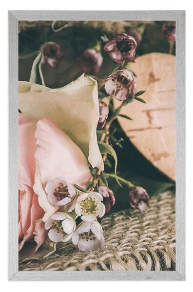 Plakát růže a srdíčko v jute