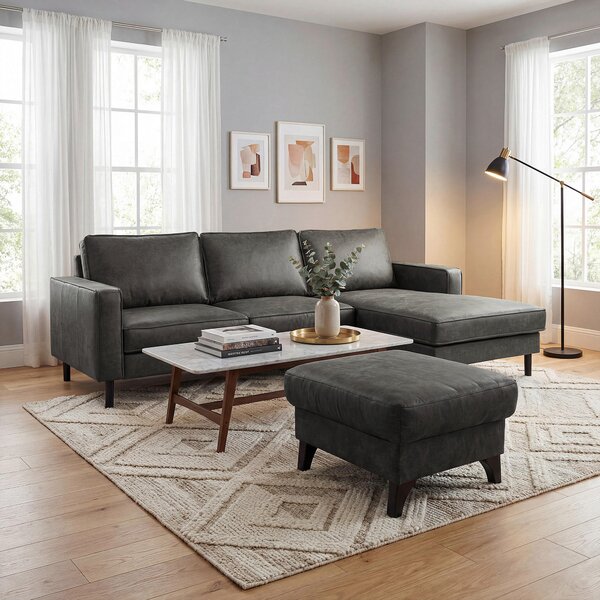 ROHOVÁ SEDAČKA, textil, kůže, tmavě šedá Livetastic - Sedací soupravy, Online Only