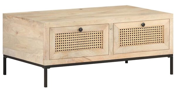 Konferenční stolek 90x50x37 cm masivní mangovník přírodní rákos 323511