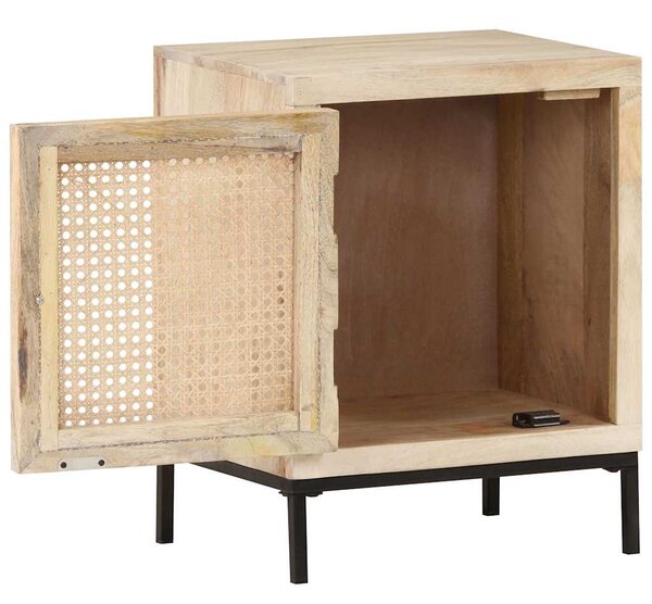 Noční stolek 40 x 30 x 50 cm masivní mangovník a přírodní rákos 323509