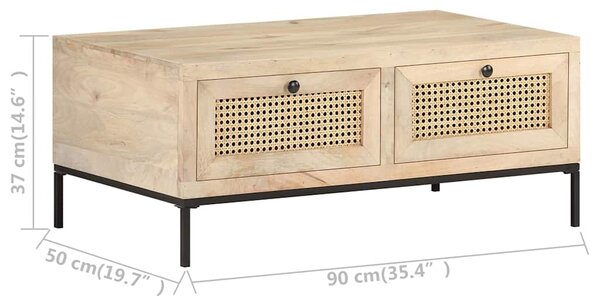 Konferenční stolek 90x50x37 cm masivní mangovník přírodní rákos 323511