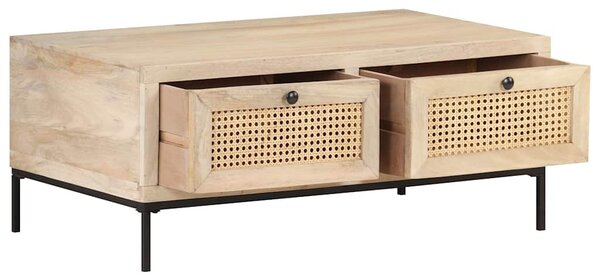 Konferenční stolek 90x50x37 cm masivní mangovník přírodní rákos 323511
