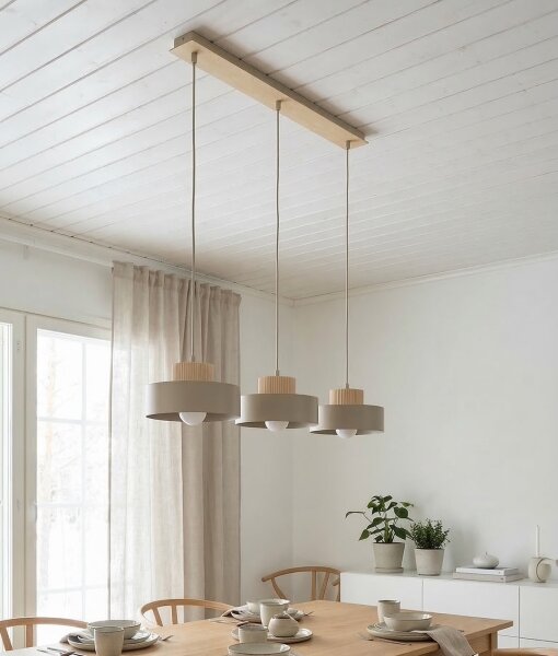Lustr na lanku KIVI 3xE27/15W/230V béžová